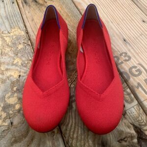 Rothy's The Flat Red Knit Ballet Flats Pointed Comfort Shoes Women's 6 EU36